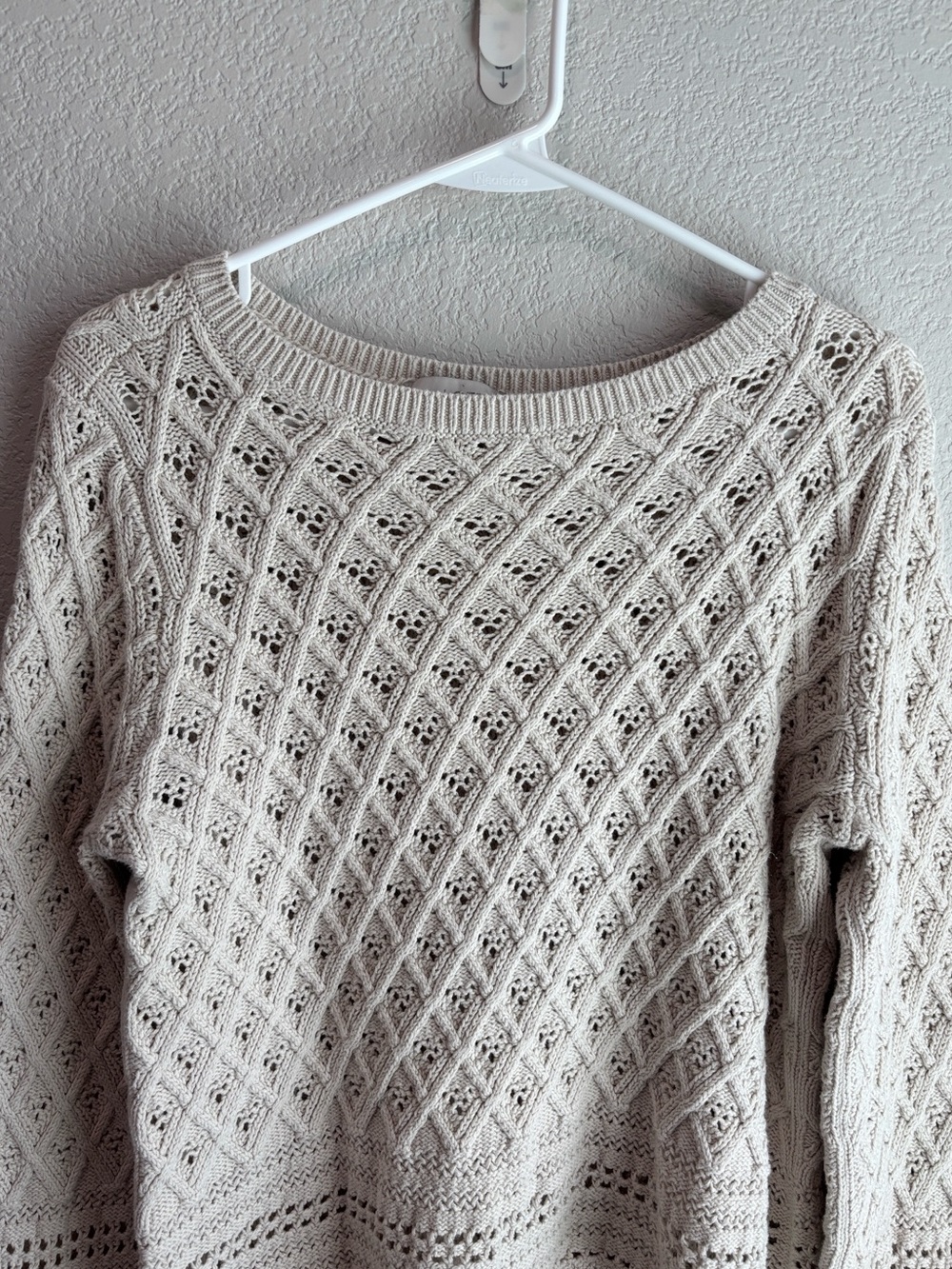 LOFT Pointelle Open Knit Sweater Cream Beige Women’s Size Large - Picture 2 of 5